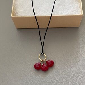 Minimalist Red beveled gold corded Pendant Necklace